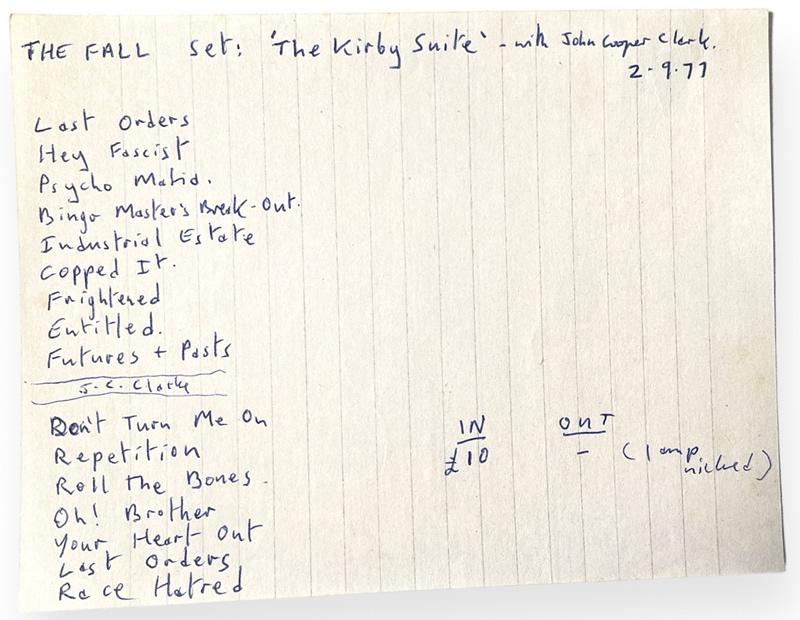 Setlist: 2 Sept 1977: Kirkby Civic Suite, Knowsley